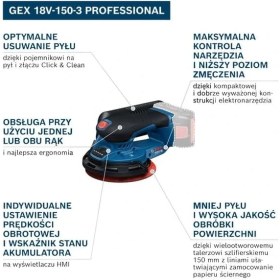 Resim Gex 18V-150-3 Akülü Eksantrik Zımpara Makinesi 