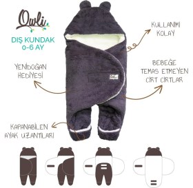 Resim Owli Bebek Kışlık Dış Kundak Battaniye 0-6 Ay Mor 