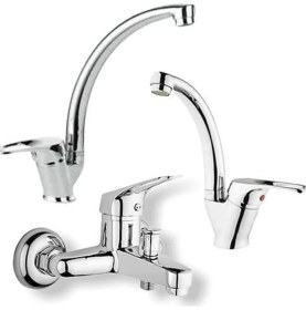 Resim Yayke Kutlu Mix Batarya Seti 3 Lü Kuğu Lavabo Kuğu Mutfak ve Banyo Bataryası 3lü Batarya 