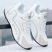Resim Erkekler için Şık Beyaz Sneakerlar Altın Detaylarla - Kaymaz, Dayanıklı, Çok Yönlü Rahat ve Spor Ayakkabılar, Bağcıklı Tasarım, Konforlu Yürüyüş Ayakkabıları|Şık Rahat Ayakkabılar|Dayanıklı Spor Ayakkabılar 