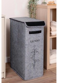 Resim Derili Kapaklı Çamaşır Sepeti Kompakt -katlanabilir Dayanıklı 25x40x60 Cm Gri-beyaz 