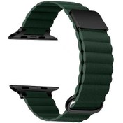 Resim Ekılıf - İos Watch 42mm Uyumlu - Kordon Pu Deri Kordon Strap Kayış Krd-78 - Koyu Yeşil 