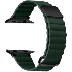 Resim Ekılıf - İos Watch 42mm Uyumlu - Kordon Pu Deri Kordon Strap Kayış Krd-78 - Koyu Yeşil 