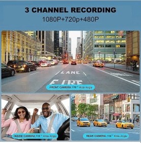 Resim 3 Kamera Dash Cam, 1080p+720p+480p, Araba Dikiz Aynası, Gece Görüş, Otomatik G Kayıt 