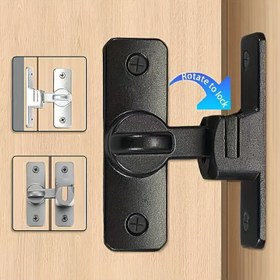 Resim No-Drill 90 Derece Çiftlik Kapısı Kilidi - Kaydırılabilir Kapılar İçin Ağır Hizmet Tipi Metal İtme Çekiş Kilidi, Güvenli Kilitleme Mekanizması, Siyah ve Beyaz Tasarım, Kolay Kurulum, Dış Mekan Kapı Kilitleri, Minimalist Tasarım, Dayanıklı İnşaat 