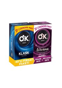 Resim Okey Nirvana Prezervatif + Okey Klasik Prezervatif 2 x 20'li 