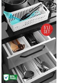 Resim 5 Adet Çekmece İçi Bıçaklık & Kaşıklık Organizer Beyaz 