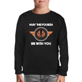 Resim May the Fourth with Universe Symbol Siyah Çocuk Sweatshirt 