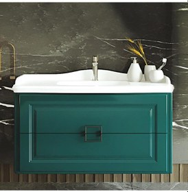 Resim Denko Nergis 100 Cm Mdf Zümrüt Yeşil Banyo Dolabı Alt Modül Ve La Yeşil 