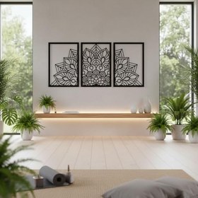 Resim Sezart Mandala Metal Tablo 3'lü Yatay Set | Detaylı Sanat Duvar Dekoru Altın 119 x 57 