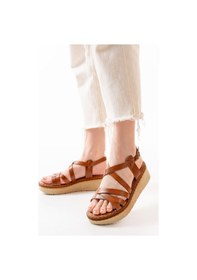 Resim 730-153 Taba Ortopedik Hakiki Deri Dolgu Kadın Sandalet Altın - Taba 