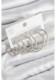 Resim Pirinç Halka Model Gümüş Renk Kadın Set Küpe - Tj-bkp11044 Çok Renkli 