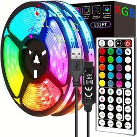 Resim 40m-131ft LED Şerit Işıkları Kızılötesi Uzaktan Kumanda RGB Aydınlatma Dekorasyon Oturma Odası Atmosfer Işığı Kurdele Esnek Lamba Dekor Dizisi, USB Güçlü, TV Arka Planı, Yatak Odası Atmosferi ve Parti Dekorasyonları için İdeal, Cadılar Bayramı, Noel, Doğum Günü Hediyeleri 