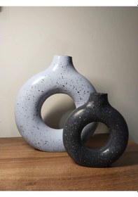 Resim 2li Donut Vazo Seti Gri 
