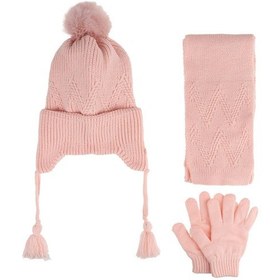 Resim Kitti 4-8 Yaş Kız Çocuk Atkı Bere Eldiven İçi Polarlı 3'lü Takım 24170-03 Pudra 