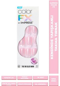 Resim İmpress Color Fx Kendinden Yapışkanlı Takma Tırnak Kısa Pembe Simli 
