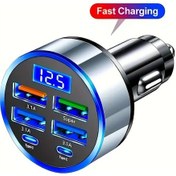 Resim Gaojunshop01 Siyah 6 Lı 1 Arada Araç Şarj Cihazı: Hızlı Şarj 4 Usb Dijital Ekran Kompakt 