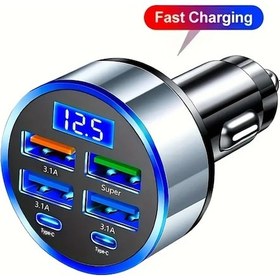 Resim Gaojunshop01 Siyah 6 Lı 1 Arada Araç Şarj Cihazı: Hızlı Şarj 4 Usb Dijital Ekran Kompakt 