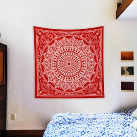 Resim Red Bohemian Mandala Duvar Örtüsü - 135 cm x 135 cm 