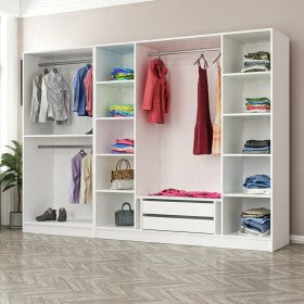 Resim Minar Kale 6 Bölmeli 2 Çekmeceli Giyinme Dolabı Beyaz 210CM 