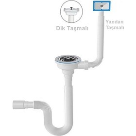 Resim Yapıtaşı YT41 üniversal Çöpmak Dik-Yandan Taşmalı Evye Mutfak Gider Sifonu Körüklü Beyaz 