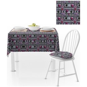 Resim Çiçek Desenli Dikdörtgen Zemin Dijital Baskılı Petek Dokuma Masa Örtüsü 140x220 