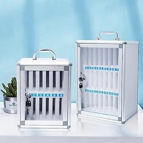 Resim 12 Yuvaları Duvara Monte Cep Telefonu Soyunma Kutusu Alüminyum Alaşımlı Kilitlenebilir Cep Telefonu Yönetimi Askeri Okul Sınıfları için Depolama Dolabı (Gümüş 12 Yuva) 