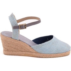 Resim Star Tombis Gerçek Elişi Topuğu Açık Bilekten Bantlı Dolgu Topuk Keten Hasır Espadril Handmade Buz Mavi Açık Mavi 