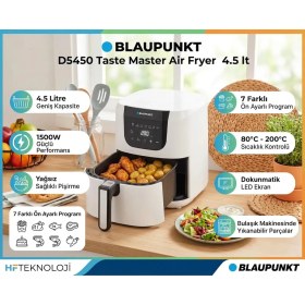 Resim Blaupunkt D5450 Taste Master Air Fryer 4.5 Lt Yağsız Fritöz + Dijital Mutfak Tartısı Hediye 