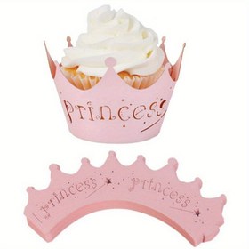 Resim 10 Adet Pembe Prenses Taçlı Cupcake Kaplamaları - Düğünler, Gençler Duşları & Doğum Günü Partileri İçin Mükemmel 