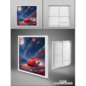 Resim Şimşek Mcqueen Avize, 60X60 Çocuk Odası Avize, 60WATT, Estetik Kare, Yapay Zeka Tasarım Avize, Uzay 