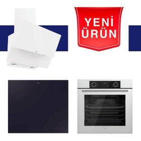 Resim Ferre & Hoover FryArt Serisi Moonlight White Beyaz Ankastre Set (HDG6C2GWTK + HH64CCB + XE63CB) 