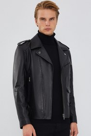 Resim Derimod Carter Erkek Siyah Biker Deri Mont 23WGD6490R3 