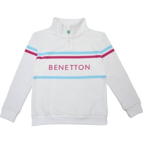 Resim Benetton Özel Seri Kız Çocuk Fermuarlı Dik Yaka Ekru Sweatshirt - 7-8 Yaş 