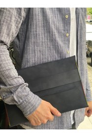 Resim MAT Deri Macbook Air / Pro 13 Inç M1 M2 M3 Uyumlu Çanta Lacivert Nubuk Hakiki Deri El Yapımı Kılıf 
