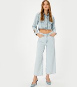Resim Kısa geniş Paça Kot Pantolon Standart Bel Cepli - Bianca Crop Wide Leg Jeans 
