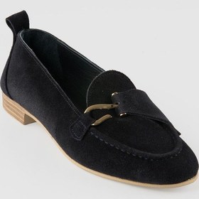 Resim Kadın Hakiki Süet Deri Babet Gold Aksesuarlı Lacivert Demira Lacivert Süet 