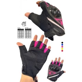 Resim Pembe Kısa Yarım Parmak Kadın Motosiklet Eldiveni - Pembe Motorcu Eldiveni 