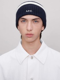 Resim Martin Unisex Koyu Lacivert-Ekru Merino Yün Bere - Çizgili 