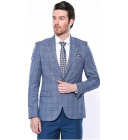 Resim Wessi Ekose Slim Fit Tek Düğme Mavi Erkek Ceket Siyah 