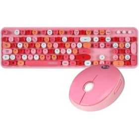 Resim Everest Klavye Mouse Seti Pembe Round Km-6282 Renkli Daktilo Yuvarlak Tuşlu Pembe Kablosuz Q Multimedia 