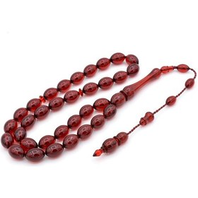 Resim Hakiki Usta İşi Arpa Kesim Koyu Kırmızı Uçak Camı Tesbih İri Boy 