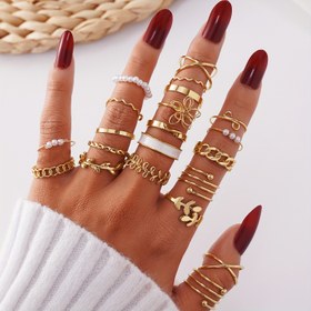 Resim {"translated_text": "21 parça Moda Beyaz Emaye Metal Yığın Halkalar Kadın Açık Halka Kombinasyonu"} 
