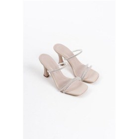 Resim Kadın Bej Taşlı İnce Topluklu Abiye Ayakkabı - Alvina Bej 