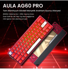 Resim Aula Ag60 Pro Alüminyum Manyetik Klavye Hall Effect Aether Switch 8000hz Rgb Tkl Hot Swap Oyuncu Klavyesi Kırmızı 