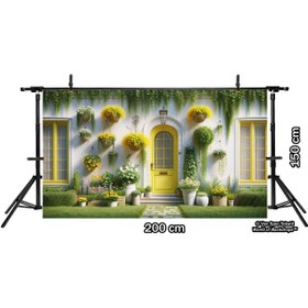 Resim Venspor Sarı Çiçeklerle Dekore Edilmiş Bahçe Kapısı Arkaplan, 200x150cm, Fon, Duvar Örtüsü 