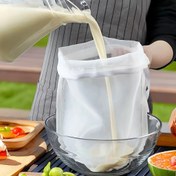 Resim 1 adet Büyük İpli Naylon Filtre Torbası, Soya Sütü Artıkları Filtre Torbası Dayanıklı ve Kolay Temizlenebilir İnce Gözenekli Süzgeç Soya Sütü, Fındık Sütü, Çay, Kahve ve Yoğurt için - Tekrar Kullanılabilir Filtre Torbası 