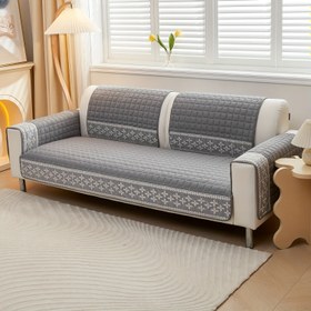 Resim Modern Gri & Beyaz Vafli Dokuma Kanepe Kılıfı Dantel Süslemeli - Kaymaz, Evcil Hayvan Dostu 1 ila 4 Kişilik Koltuk Koruyucu, Makinede Yıkanabilir Polyester Kumaş, Kanepe Kılıfları 