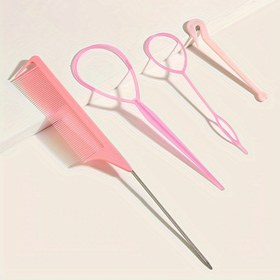 Resim 4 adet Saç Stil Aracı Seti Tembel İnsanlar İçin - ABS Plastik Tarak, Çözme İğnesi ve Sivri Kuyruk Tarak - Ev Kullanımı İçin İdeal, Saç Stil Temelleri | Ergonomik Tasarım | Dayanıklı Plastik Tarak, Saç Stil Araçları 