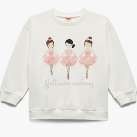 Resim Kız Bebek Pamuklu Uzun Kollu Bisiklet Yaka Şardonlu Sweatshirt 